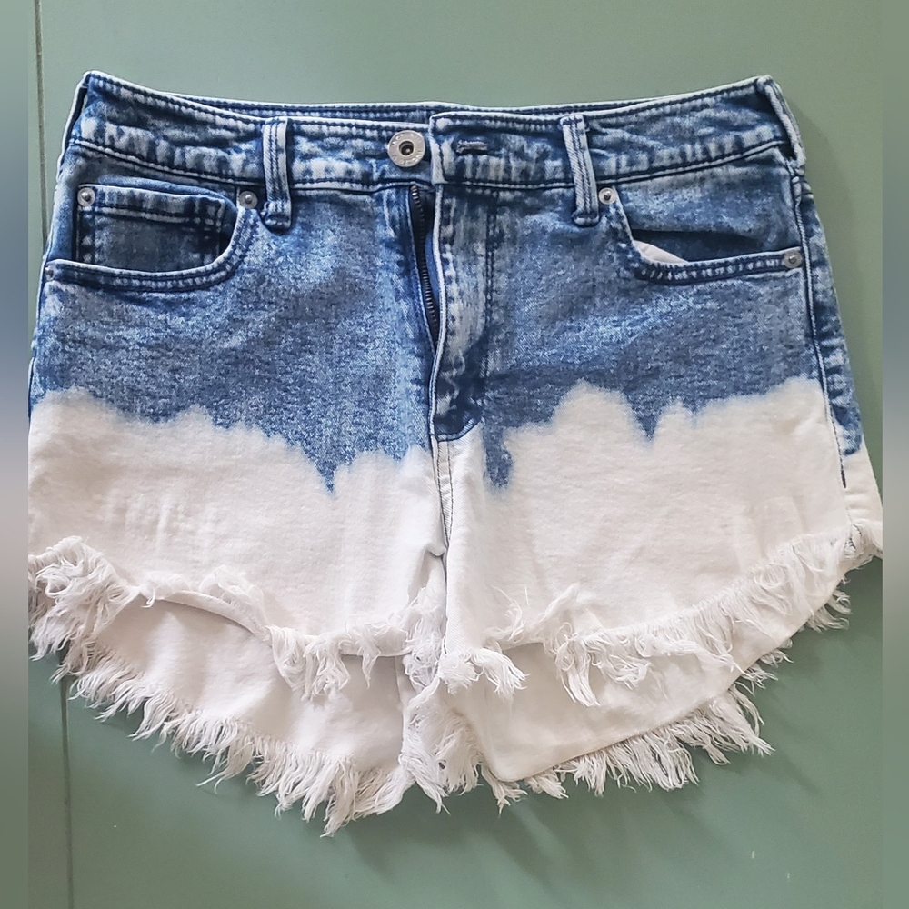 INC Denim Blue and White Frayed Women Shorts